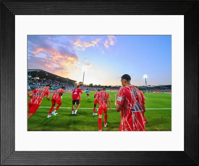 Framed Print : FCB team at warm-up, Jamal MUSIALA