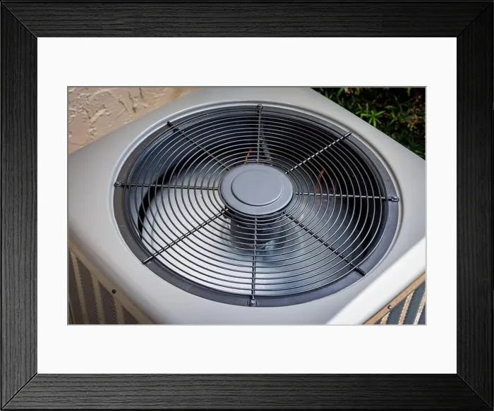 Framed Print : Modern residential HVAC air conditioner unit fan top view Framed Print : Modern residential HVAC air conditioner unit fan top view