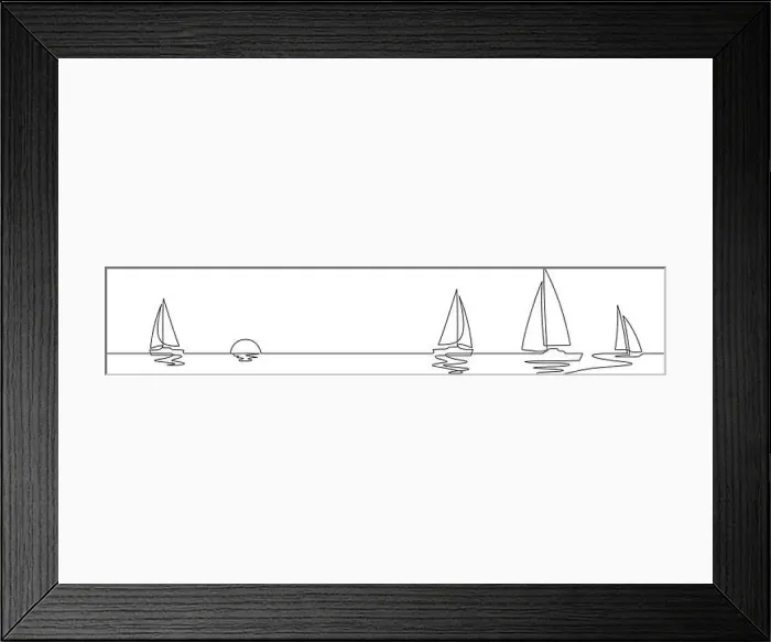 Framed Print : sailboats one line drawing minimalism and sunset vector illustration copy space