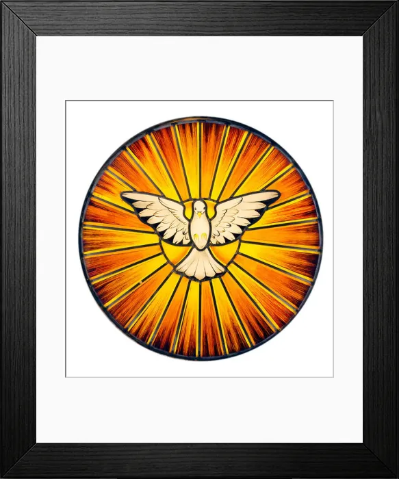 Framed Print : Stained glass depicting the symbol of the Holy Spirit Framed Print : Stained glass depicting the symbol of the Holy Spirit