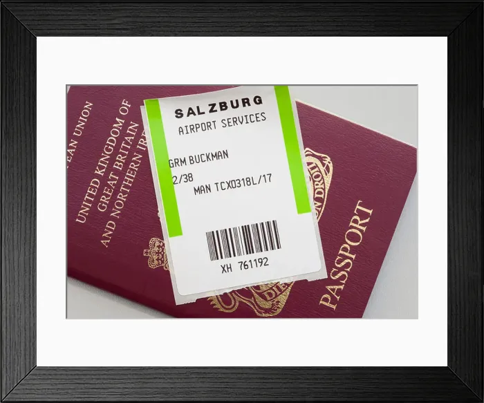Framed Print : British UK passport with plane flight luggage ticket for travel abroad Framed Print : British UK passport with plane flight luggage ticket for travel abroad