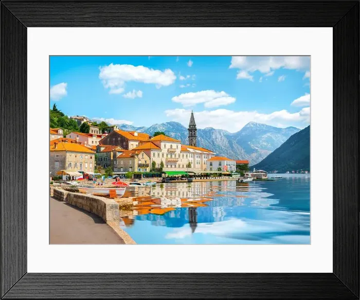 Framed Print : Historic city of Perast at Bay of Kotor in summer, Montenegro Framed Print : Historic city of Perast at Bay of Kotor in summer, Montenegro