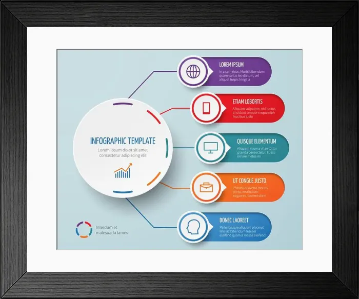 Framed Print : Infographic for business presentation with circular elements and options vector template
