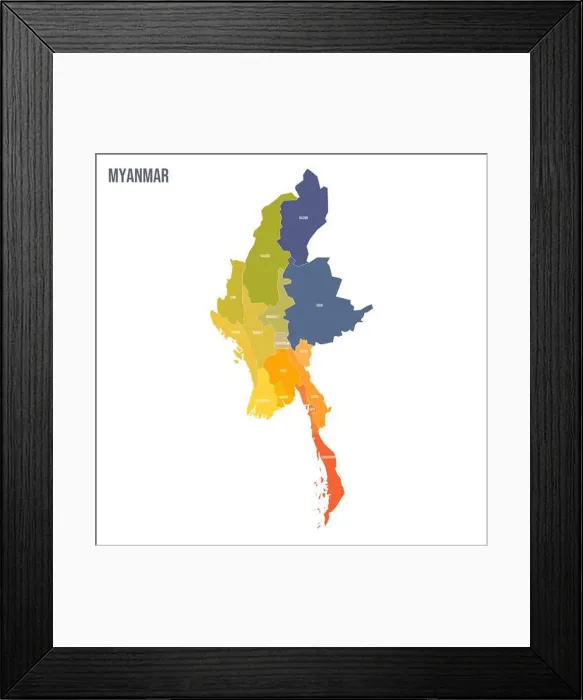 Framed Print : Myanmar political map of administrative divisions - states Framed Print : Myanmar political map of administrative divisions - states