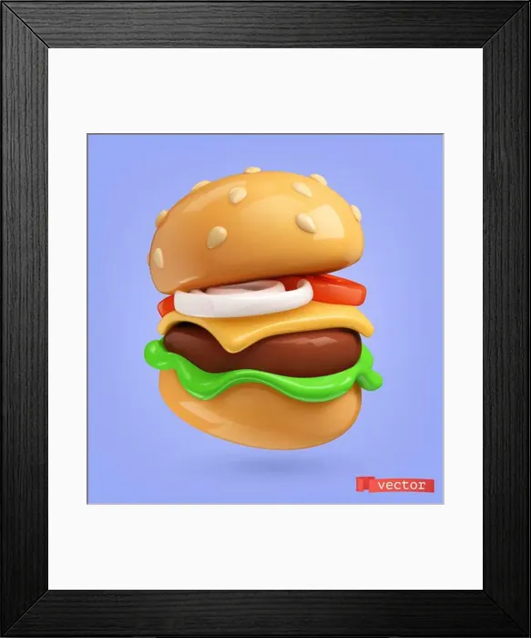 Framed Print : Burger 3d realistic render vector icon Framed Print : Burger 3d realistic render vector icon