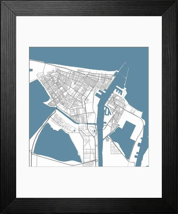 Framed Print : Map of Port Said, Egypt. Detailed city vector map, metropolitan area. Streetmap with roads and water Framed Print : Map of Port Said, Egypt. Detailed city vector map, metropolitan area. Streetmap with roads and water