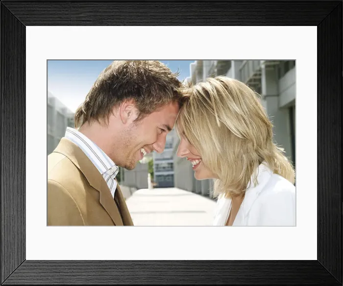 Framed Print : Pair, young, smiles, head to head