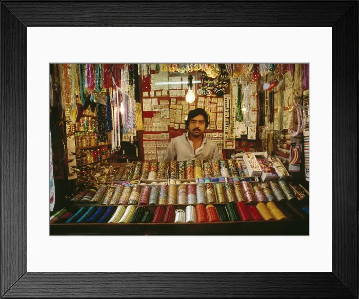 Framed Print : PRM 85038 : shop man selling women beauty products bangles mysore karnataka india Framed Print : PRM 85038 : shop man selling women beauty products bangles mysore karnataka india