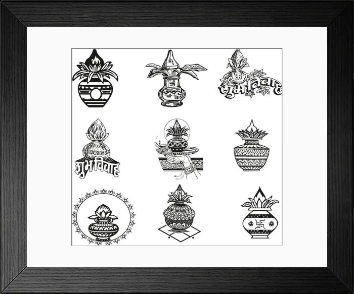 Framed Print : set of Indian Wedding Kalash Pot Elements Clipart uses for Invitation Card Framed Print : set of Indian Wedding Kalash Pot Elements Clipart uses for Invitation Card