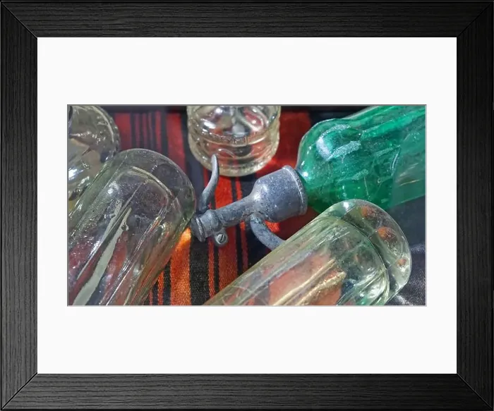 Framed Print : Vintage glass soda bottles with pressure valve Framed Print : Vintage glass soda bottles with pressure valve