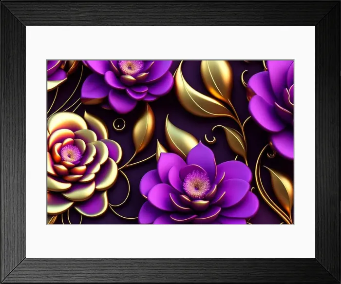 Framed Print : 3d render, abstract background with purple and gold flowers and leaves Framed Print : 3d render, abstract background with purple and gold flowers and leaves