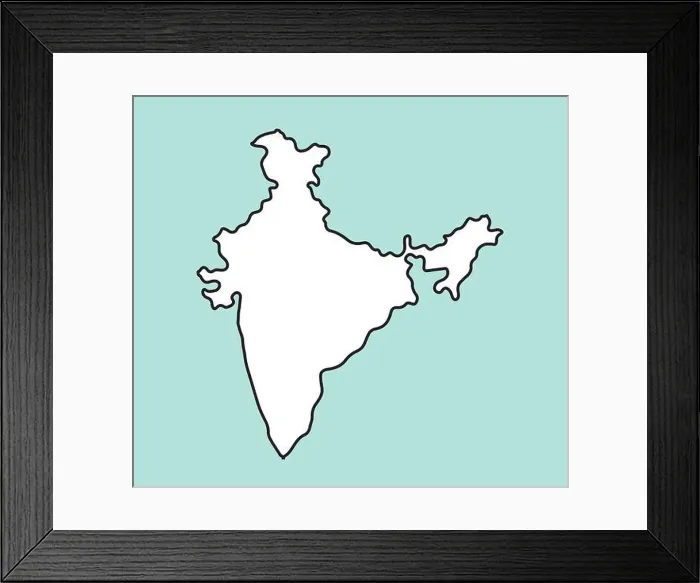 Framed Print : India Country Outline Map Asia Minimal Illustration World Nation Geographic Drawing