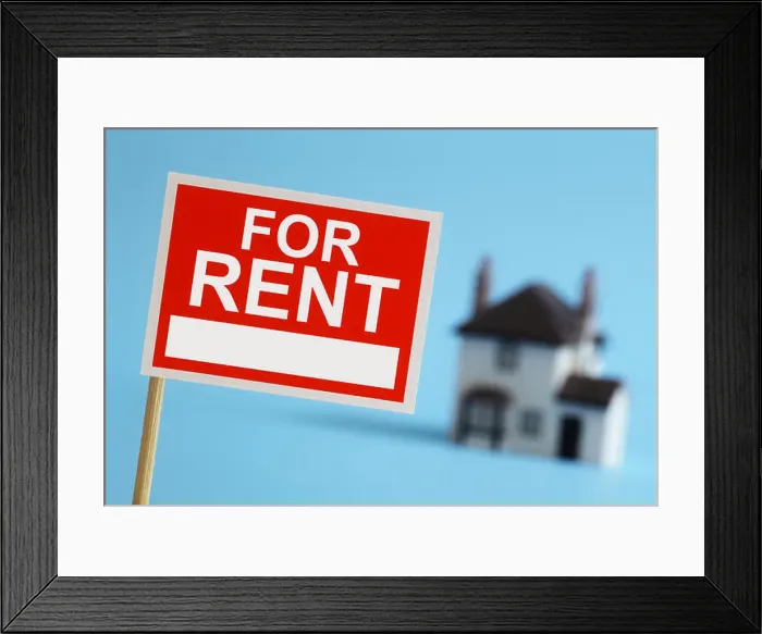 Framed Print : Real estate agent for rent sign Framed Print : Real estate agent for rent sign