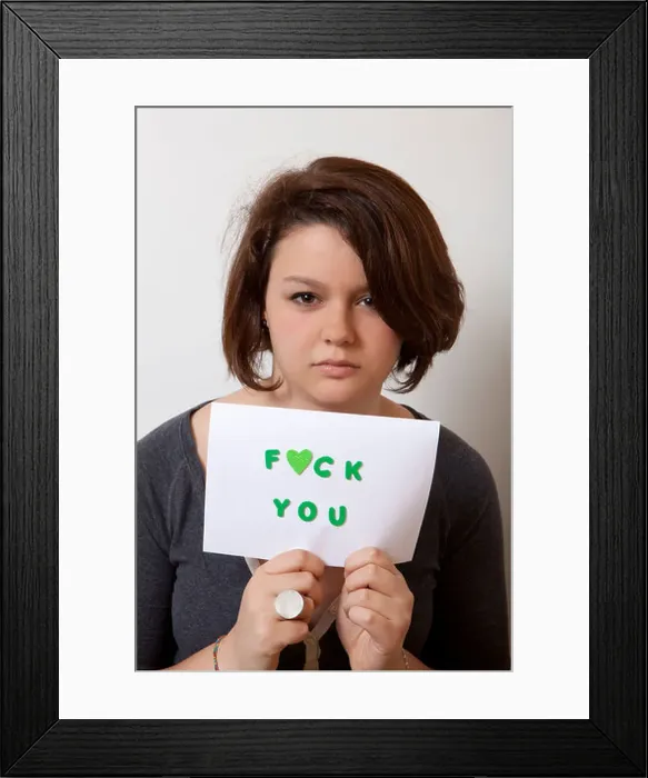 Framed Print : angry girl, fuck you Framed Print : angry girl, fuck you