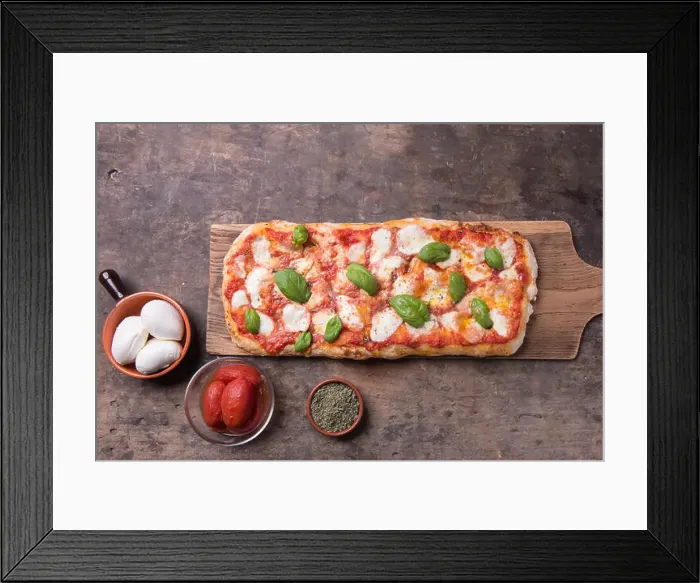 Framed Print : Pala romana's pizza on top view rustic still life composition Framed Print : Pala romana's pizza on top view rustic still life composition