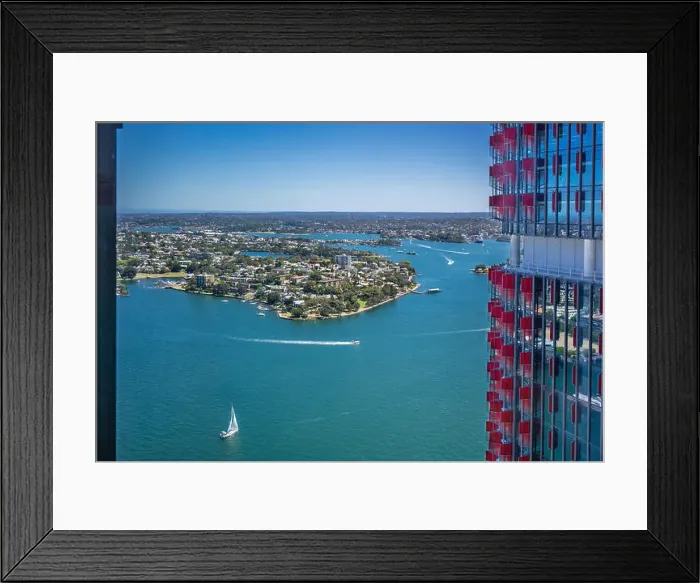 Framed Print : Australia, New South Wales, Sydney, view of the harbouside suburb Balmain from Two International Tower, Barangaroo Framed Print : Australia, New South Wales, Sydney, view of the harbouside suburb Balmain from Two International Tower, Barangaroo