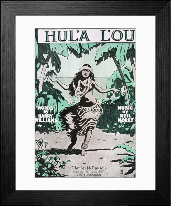 Framed Print : C.1915, Sheet Music Of Hula Lou, Drawing Of Female Walking In Hula Outfit, Arms Outstreched To The Side Framed Print : C.1915, Sheet Music Of Hula Lou, Drawing Of Female Walking In Hula Outfit, Arms Outstreched To The Side