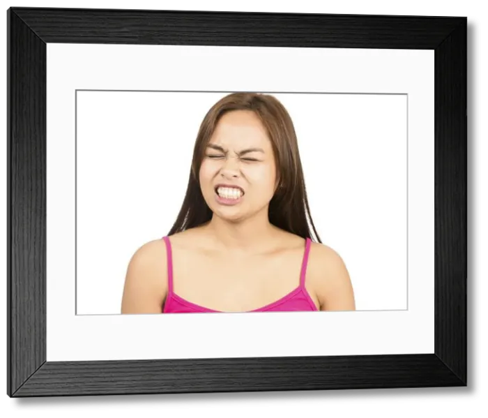 Framed Print : A cute angry Asian woman, eyes closed Framed Print : A cute angry Asian woman, eyes closed