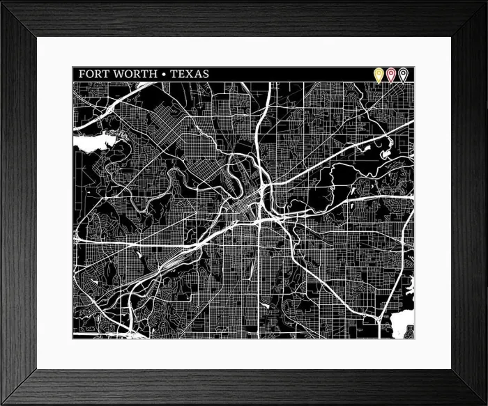 Framed Print : Simple map of Fort Worth, Texas, USA Framed Print : Simple map of Fort Worth, Texas, USA