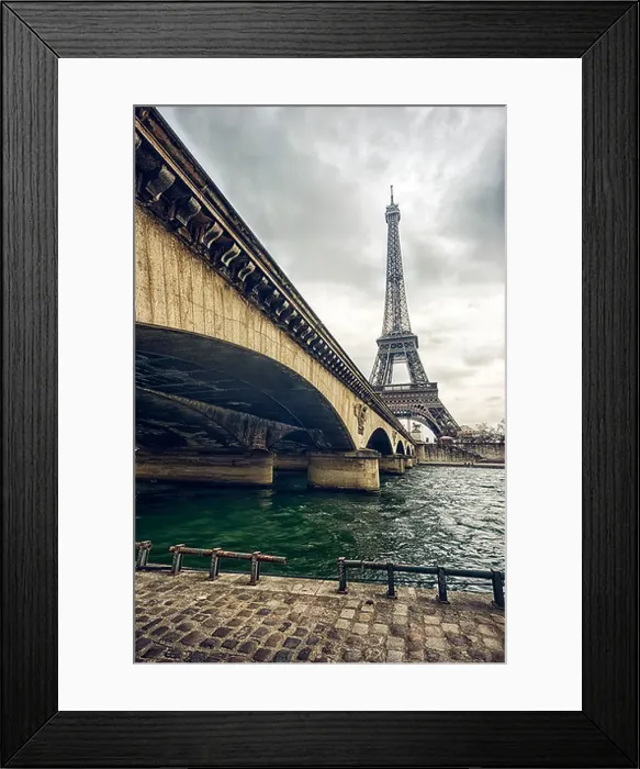 Framed Print : Eiffel tower and the bridge on a cloudy day