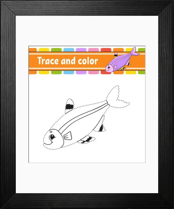 Framed Print : Trace and color. Fish. Coloring page for kids Framed Print : Trace and color. Fish. Coloring page for kids