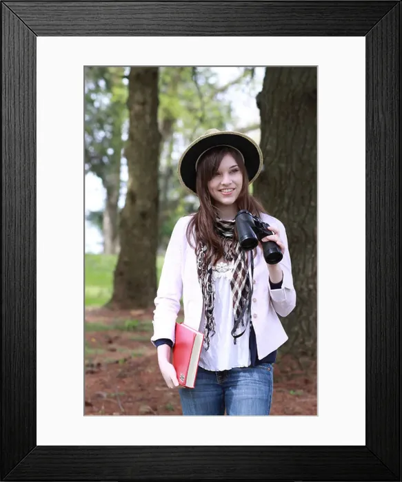 Framed Print : beautiful young lady in the country looking at and studying birds and wild life Framed Print : beautiful young lady in the country looking at and studying birds and wild life
