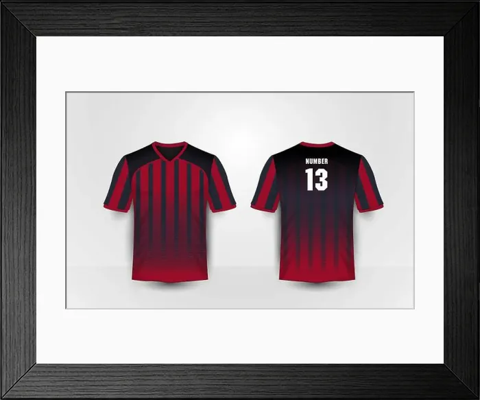 Framed Print : Red and black stripe pattern sport football kits, jersey, t-shirt design template Framed Print : Red and black stripe pattern sport football kits, jersey, t-shirt design template