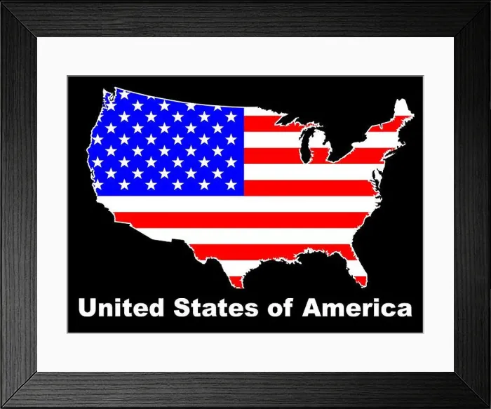 Framed Print : An outline silhouette map of The United States of America with the Stars Framed Print : An outline silhouette map of The United States of America with the Stars