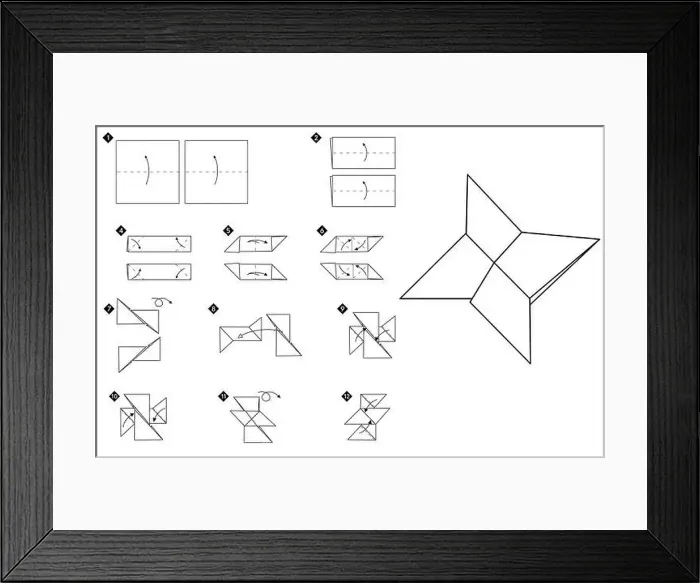 Framed Print : How to make origami star blade shuriken vector illustration Framed Print : How to make origami star blade shuriken vector illustration