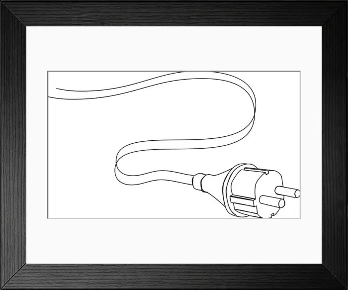 Framed Print : continuous single line drawing of electric plug and power cable, line art vector illustration Framed Print : continuous single line drawing of electric plug and power cable, line art vector illustration