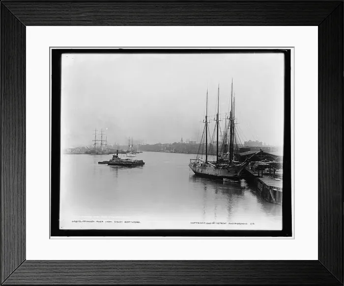 Framed Print : Savannah River from steamboat wharf, c1900. Sailing ships, barges loaded with bales of cotton Framed Print : Savannah River from steamboat wharf, c1900. Sailing ships, barges loaded with bales of cotton