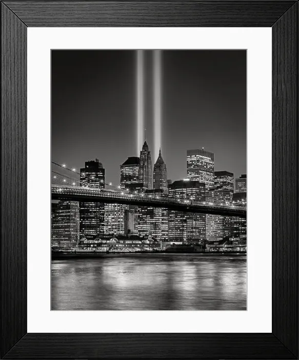 Framed Print : The Tribute in Light, in Lower Manhattan with illuminated skyscrapers of the Financial District, New York City Framed Print : The Tribute in Light, in Lower Manhattan with illuminated skyscrapers of the Financial District, New York City