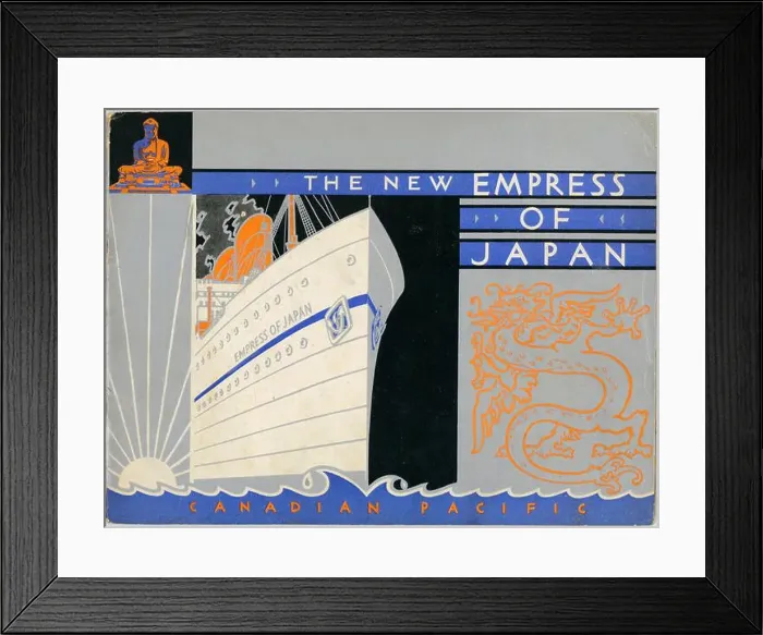 Framed Print : Vintage Travel booklet artwork for The New Empress of Japan by the Canadian Pacific. 1930 Framed Print : Vintage Travel booklet artwork for The New Empress of Japan by the Canadian Pacific. 1930