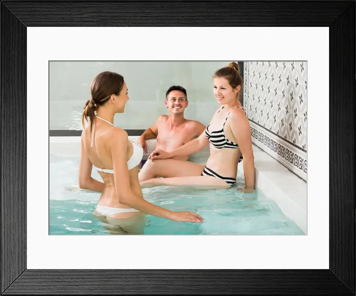 Framed Print : smiling russian three friends relaxing enjoying jacuzzi hot tub bubble bath in spa center Framed Print : smiling russian three friends relaxing enjoying jacuzzi hot tub bubble bath in spa center