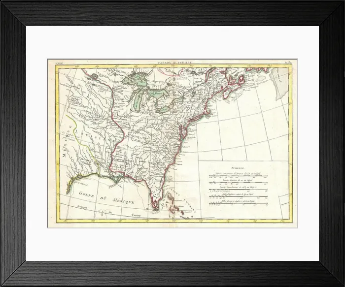 Framed Print : 1776, Bonne Map of Louisiana and the British Colonies in North America, Rigobert Bonne 1727 – 1794 Framed Print : 1776, Bonne Map of Louisiana and the British Colonies in North America, Rigobert Bonne 1727 – 1794