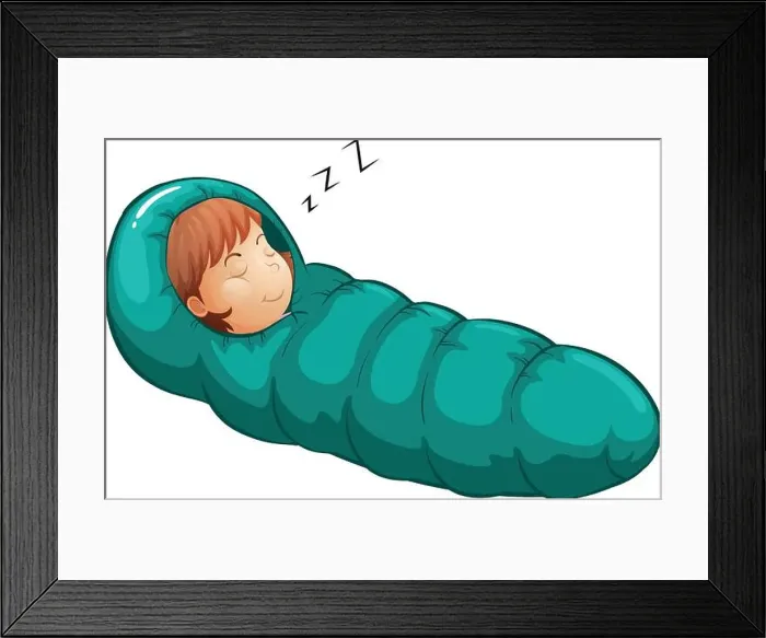 Framed Print : Illustration of a girl in a sleeping bag Framed Print : Illustration of a girl in a sleeping bag