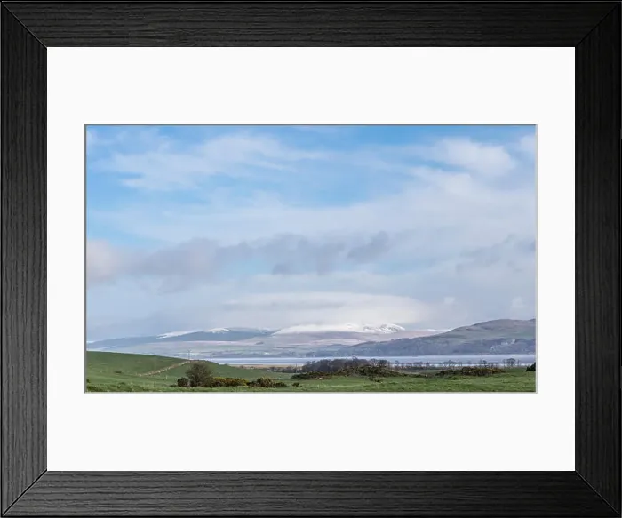 Framed Print : View across Wigtown bay to Galloway Forest park in Scotland Framed Print : View across Wigtown bay to Galloway Forest park in Scotland