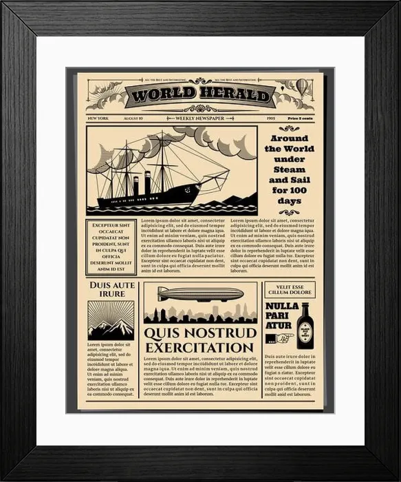 Framed Print : Retro business newspaper, old dirty sheets newsprint vector mockup Framed Print : Retro business newspaper, old dirty sheets newsprint vector mockup