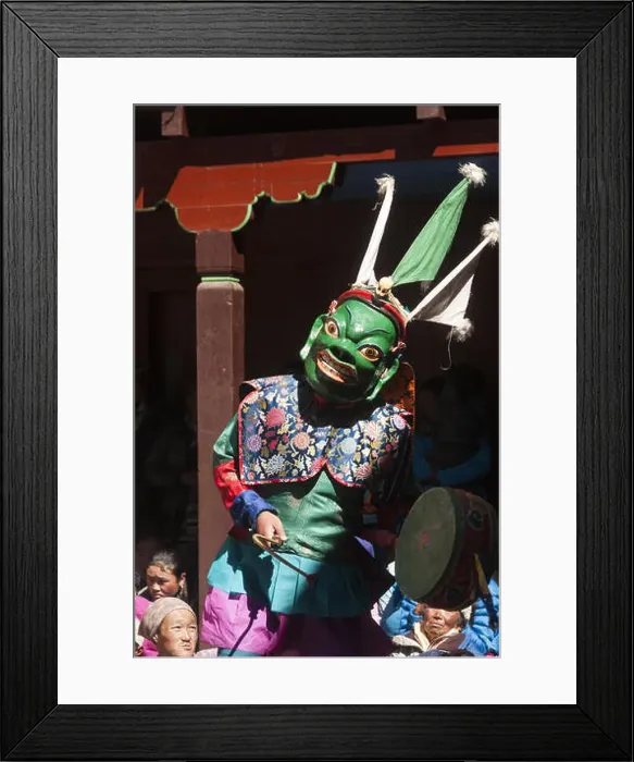 Framed Print : Nepal, Kumbu, Tengboche Monastery, Mani Rimdu celebration, Masked temple dancer playing drum Framed Print : Nepal, Kumbu, Tengboche Monastery, Mani Rimdu celebration, Masked temple dancer playing drum