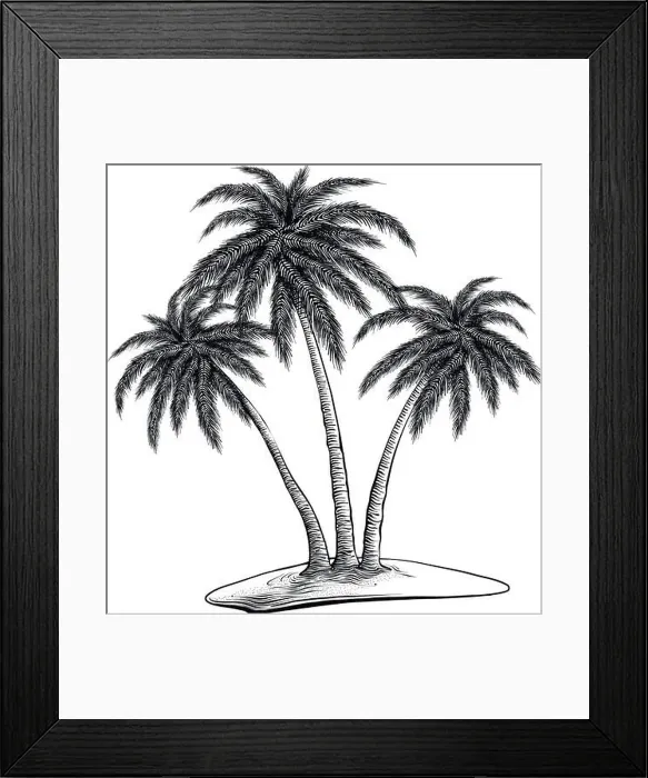 Framed Print : Hand drawn sketch of palm trees in black isolated on white background Framed Print : Hand drawn sketch of palm trees in black isolated on white background
