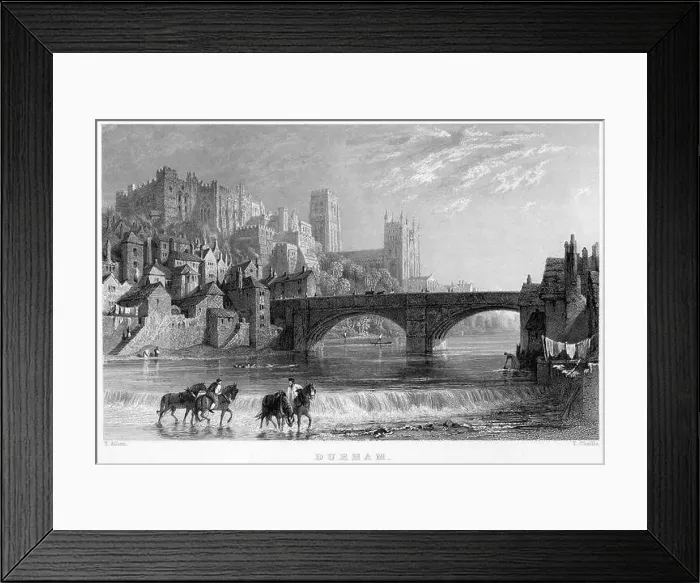 Framed Print : An engraving entitled Durham scanned at high resolution from a book published in 1834