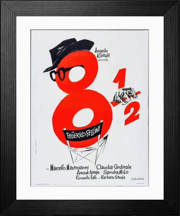 Framed Print : 8½ FIlm Poster 1963, surrealist comedy-drama film directed by Federico Fellini