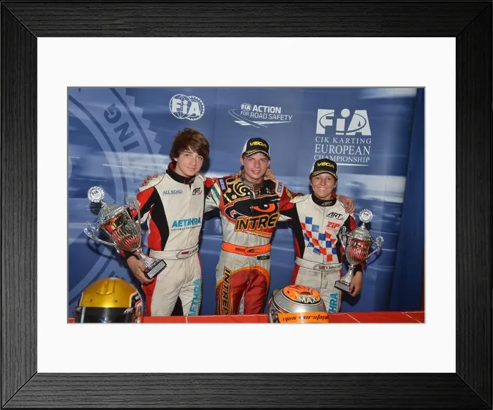 Framed Print : Max Verstappen's international karting career, sharing the podium with Charles Leclerc and Ben Barnicoat Framed Print : Max Verstappen's international karting career, sharing the podium with Charles Leclerc and Ben Barnicoat
