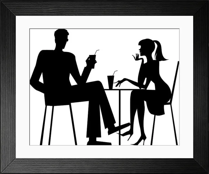 Framed Print : Silhouette of a couple at cafe Framed Print : Silhouette of a couple at cafe