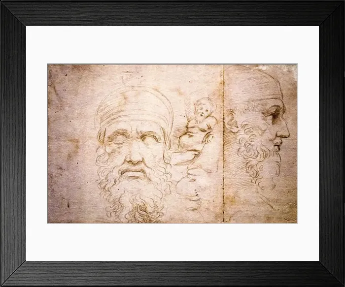 Framed Print : Studies of two ancient sculptures (Dace's head and Sileno) by Raffaello Sanzio known as Raffaello (1483-1520) Framed Print : Studies of two ancient sculptures (Dace's head and Sileno) by Raffaello Sanzio known as Raffaello (1483-1520)