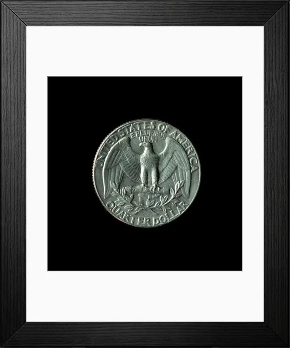 Framed Print : 1974 American Washington Quarter isolated on the black background Framed Print : 1974 American Washington Quarter isolated on the black background