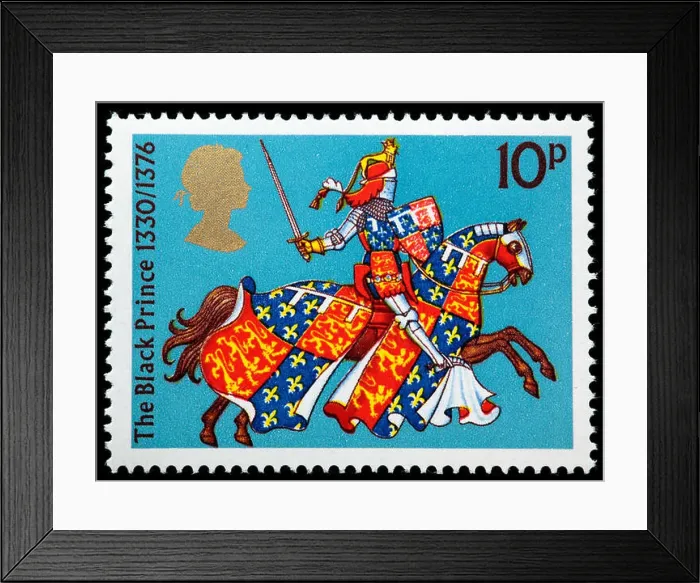 Framed Print : Black Prince (1330-1376), the eldest son of King Edward III of England, medieval knight, postage stamp, UK, 1974 Framed Print : Black Prince (1330-1376), the eldest son of King Edward III of England, medieval knight, postage stamp, UK, 1974