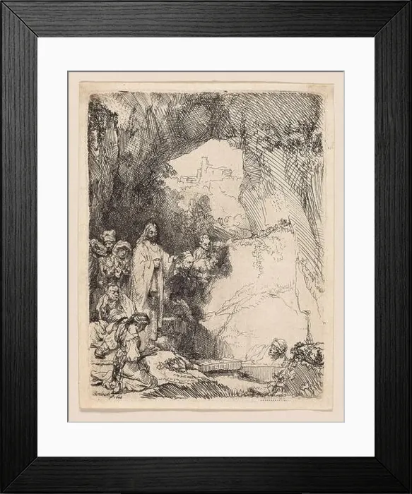 Framed Print : Rembrandt van Rijn. The Raising of Lazarus Small Plate. 1642. Holland. Etching in black on ivory laid paper Framed Print : Rembrandt van Rijn. The Raising of Lazarus Small Plate. 1642. Holland. Etching in black on ivory laid paper