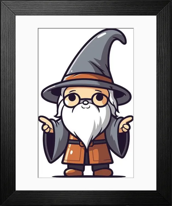 Framed Print : Cute Cartoon Wizard Wearing Old Fashioned Clothes. Vector Illustration Framed Print : Cute Cartoon Wizard Wearing Old Fashioned Clothes. Vector Illustration