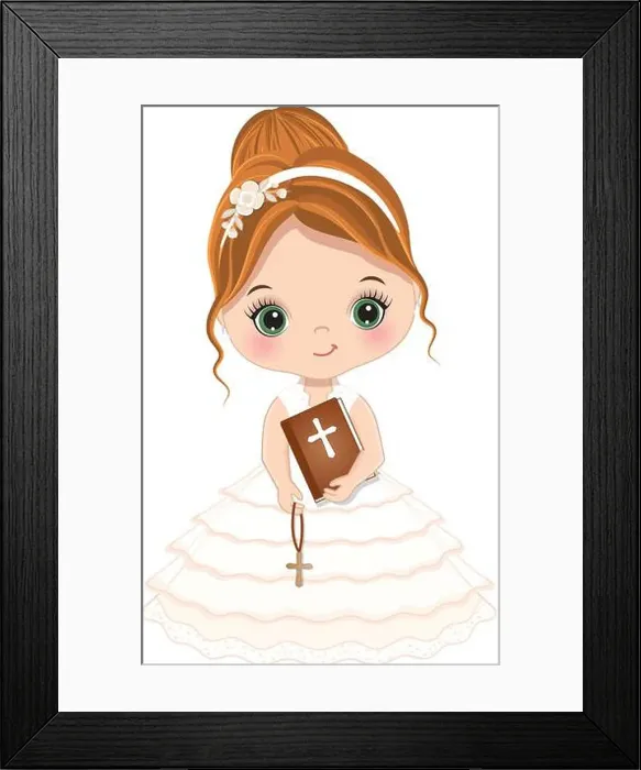 Framed Print : First Communion for Girl. Vector 1st Communion for Cute Little Girl Framed Print : First Communion for Girl. Vector 1st Communion for Cute Little Girl